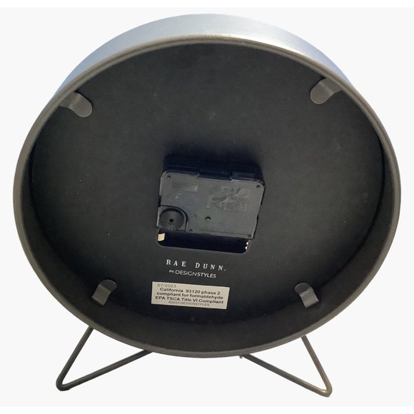 Rae Dunn Round Table Shelf Clock Gray Metal Design Styles Home Decor 8" x 8.75" - Picture 6 of 7